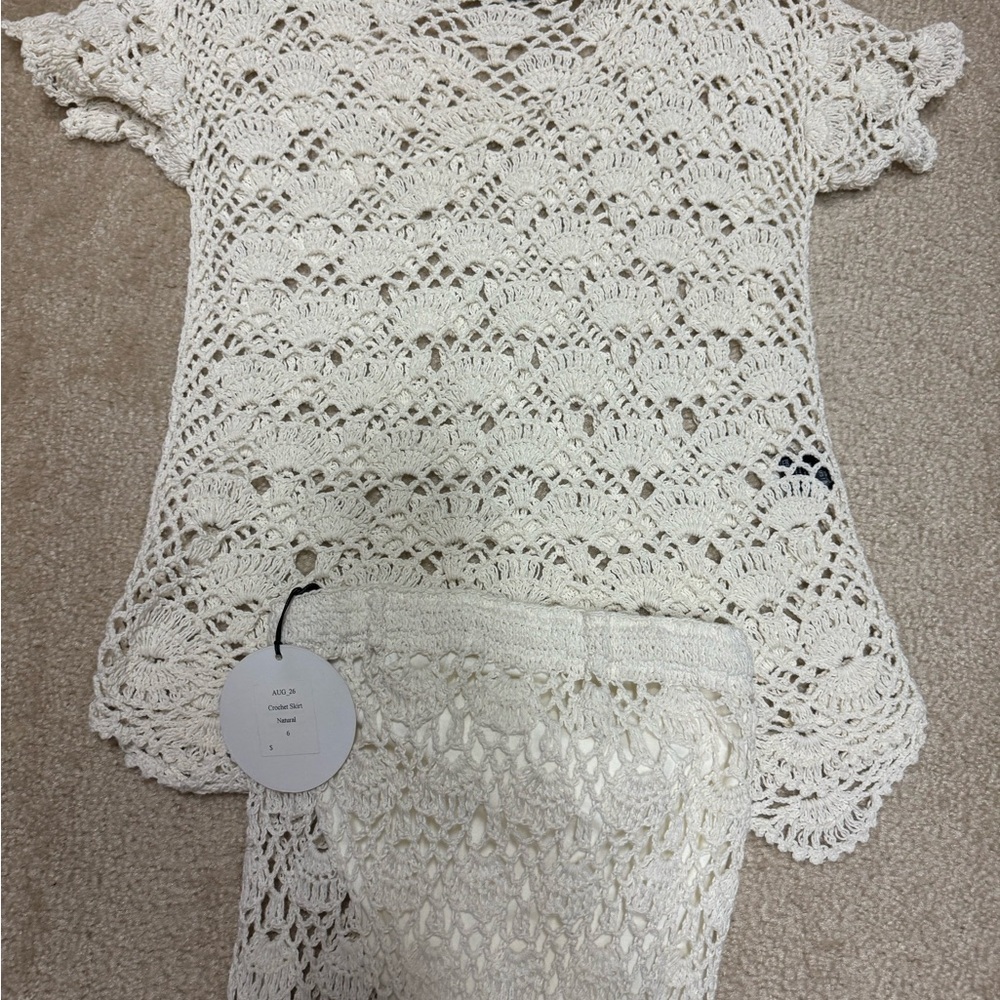 Crochet Lace Top and Skirt Set in Cream